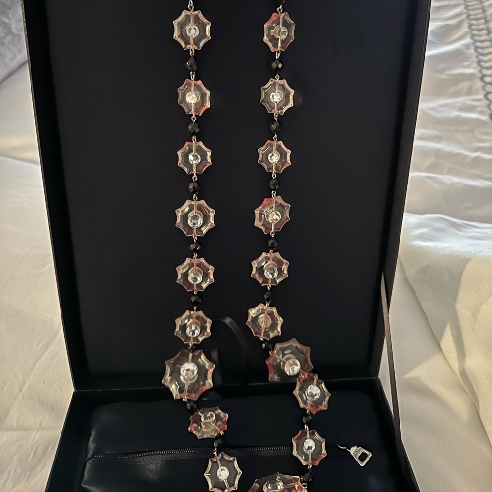 PRADA Pink Floral Acrylic and Crystal Necklace 17” L - Picture 4 of 11